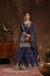 Navy Blue Raw Silk Kameez and Lehanga
