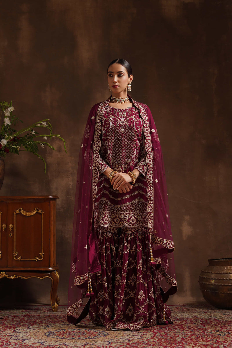 Purple Kameez Gharara set