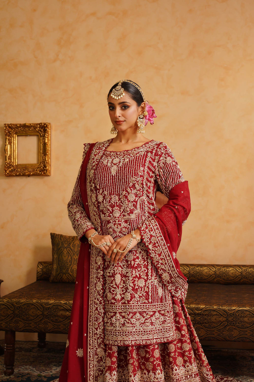 Maroon Farshi Gharara Kameez Dupatta Set