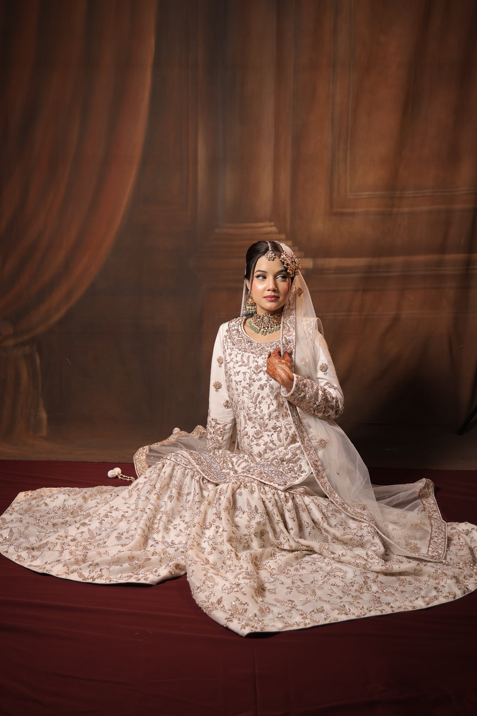 White Kameez Gharara with Dupatta