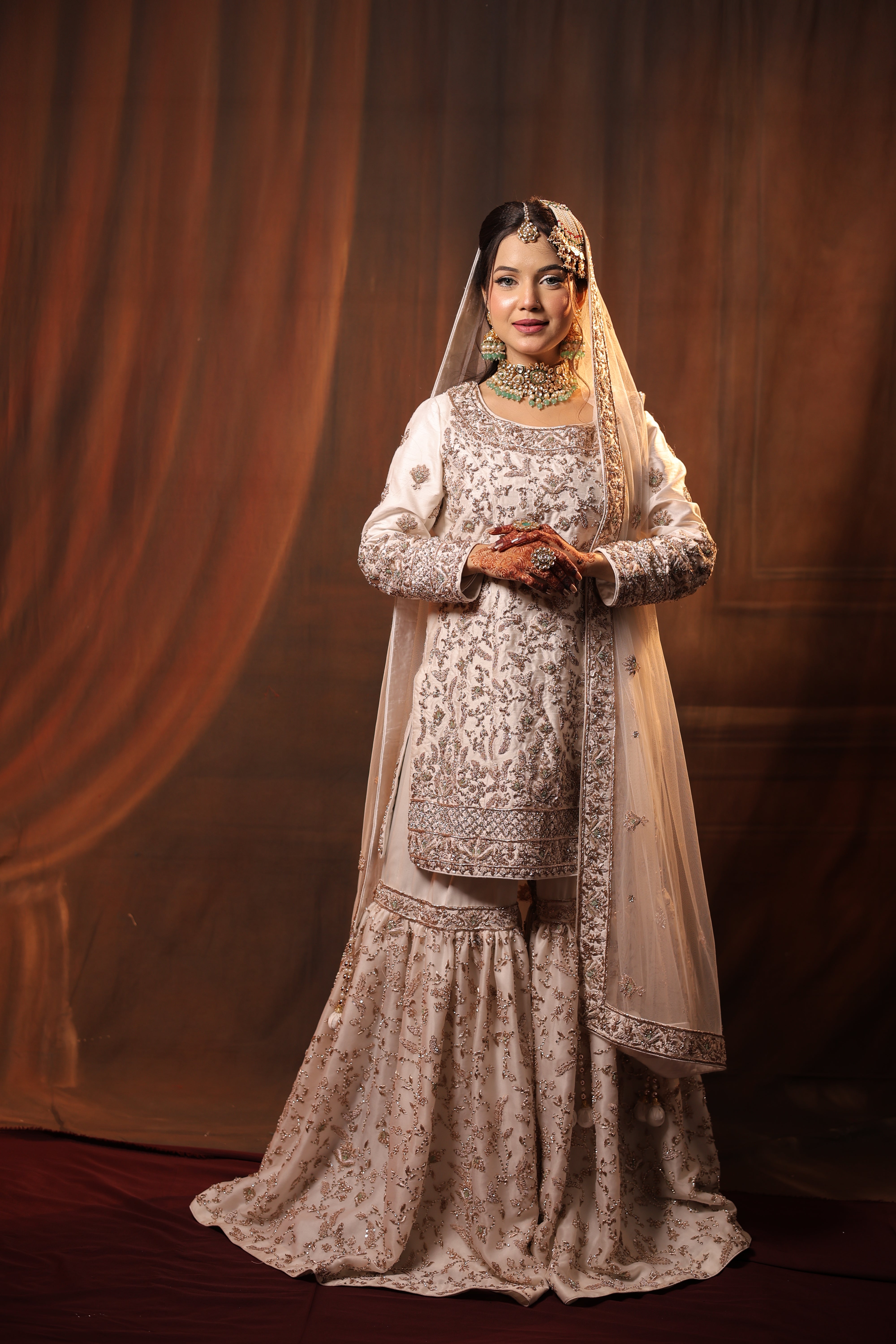 White Kameez Gharara with Dupatta