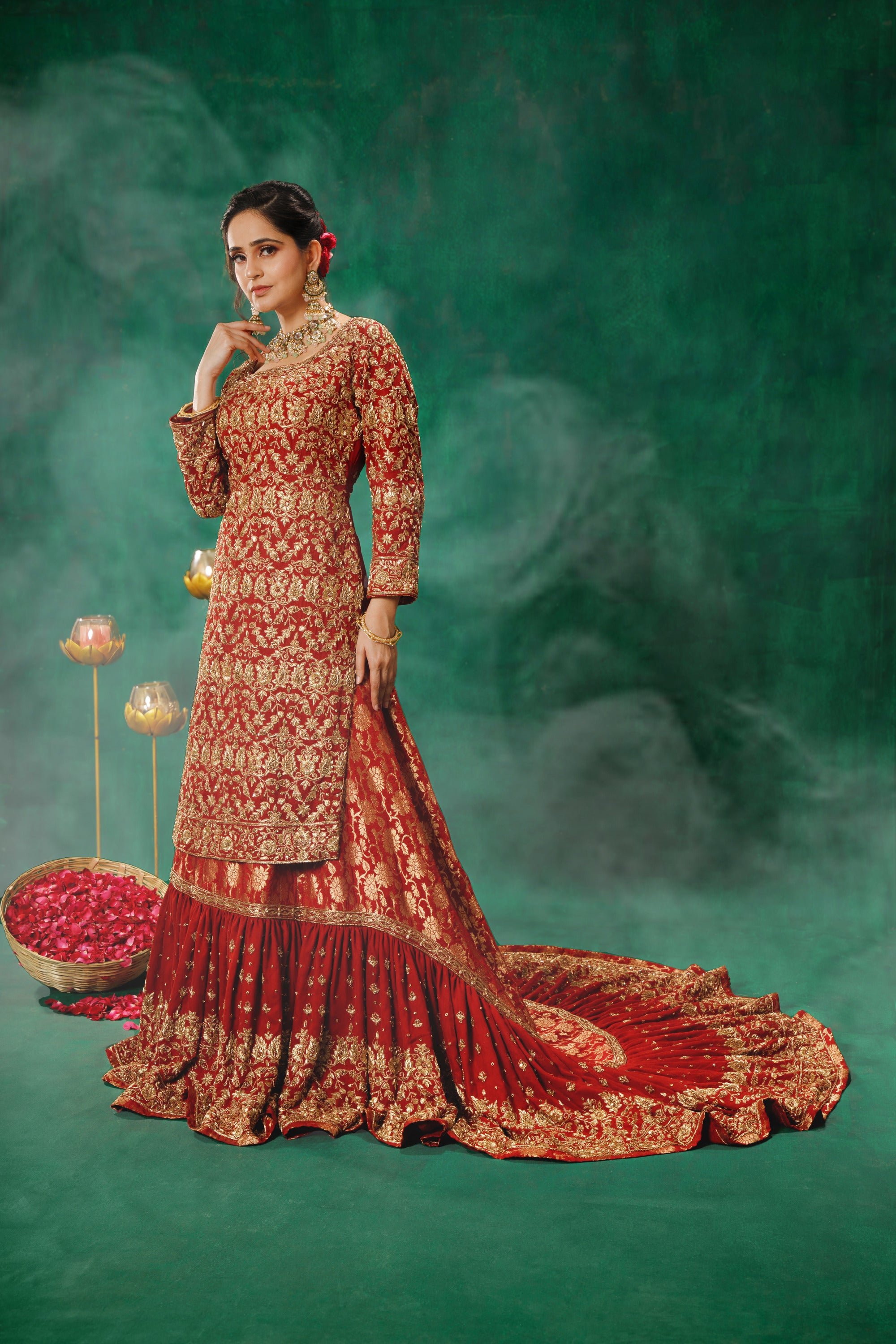 Maroon Kameez with Farshi Gharara & Dupatta