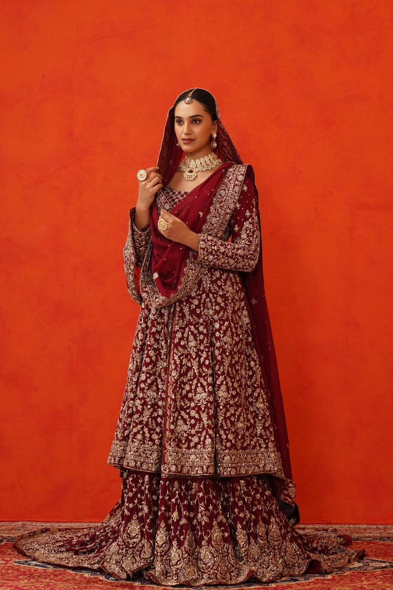 Maroon Jacket with Farshi Gharara