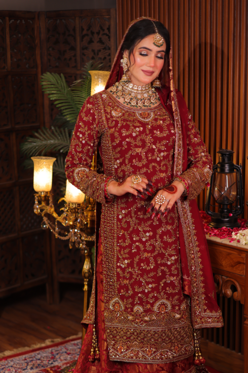 Maroon Long kameez Farshi Gharara