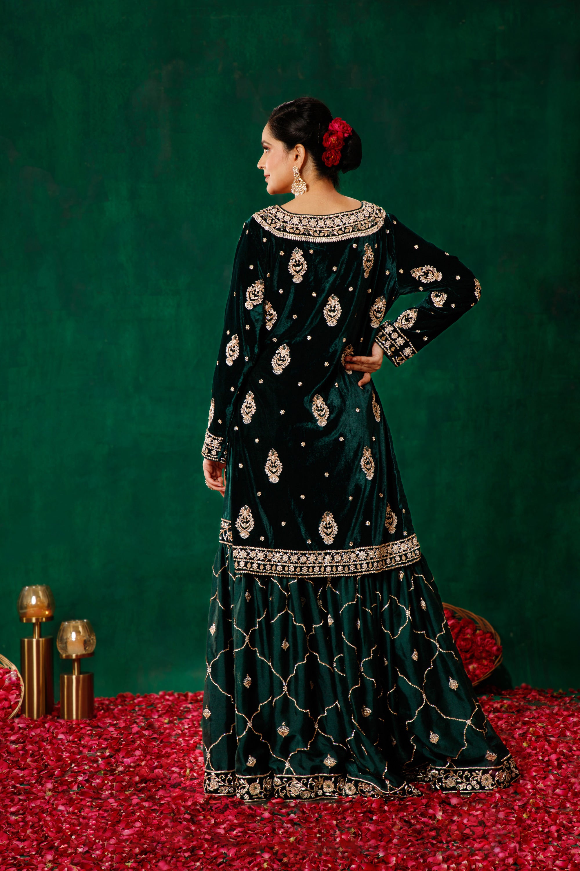 Green Zardozi Kameez Gharara & Dupatta Set