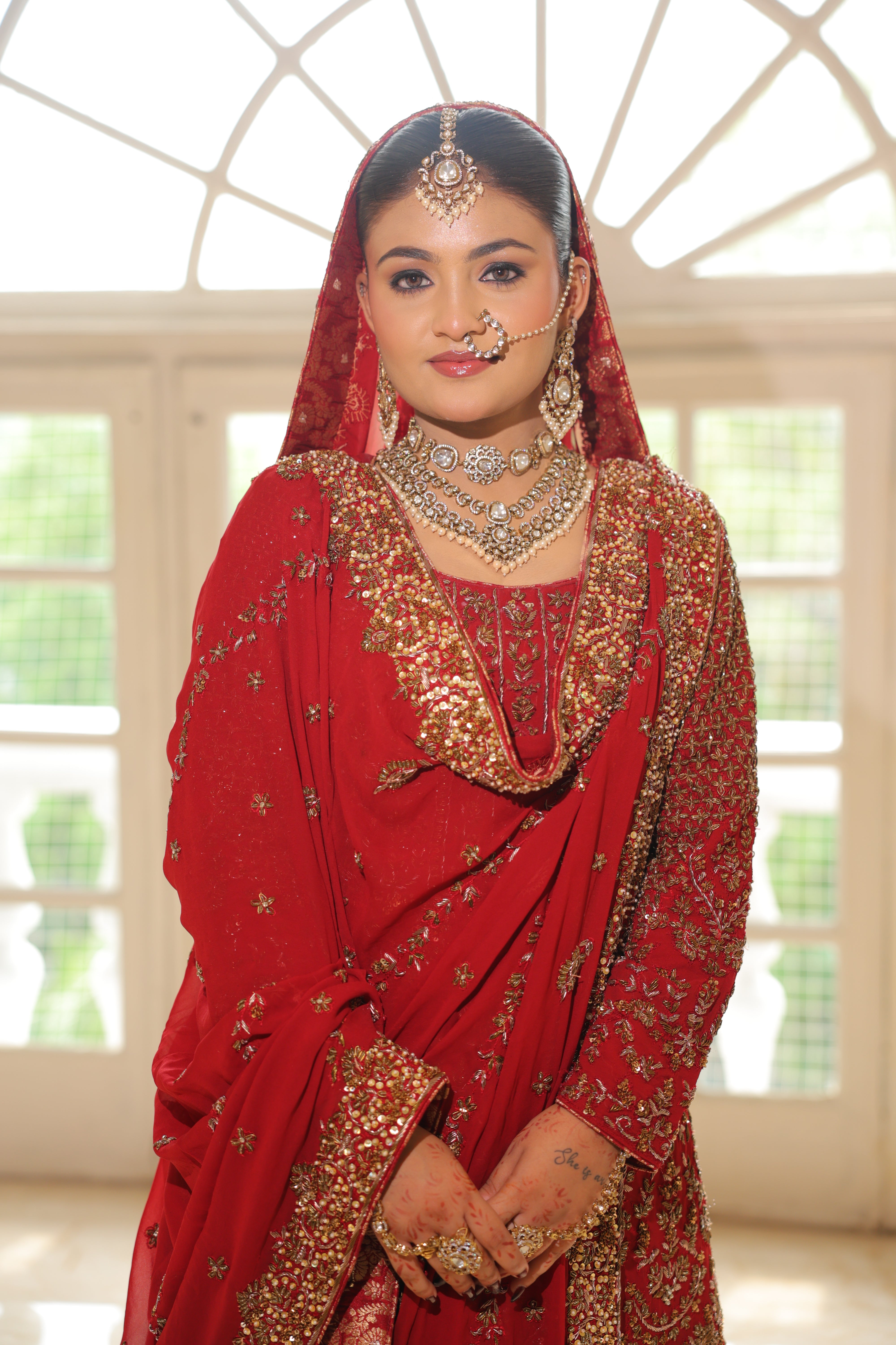 Red Farshi Gharara Kameez with Dupatta