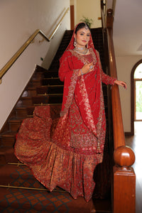 Red Farshi Gharara Kameez with Dupatta