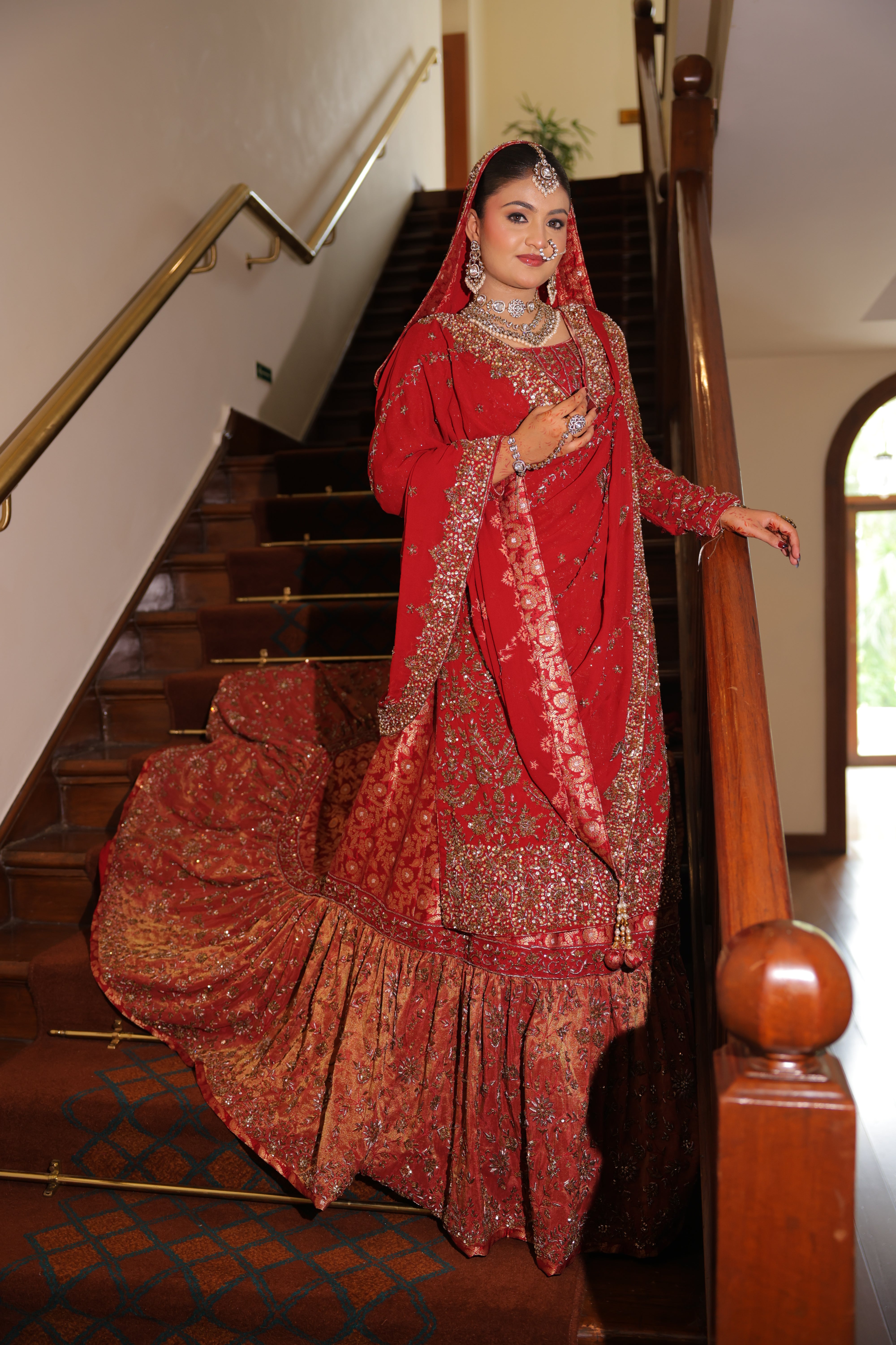 Red Farshi Gharara Kameez with Dupatta