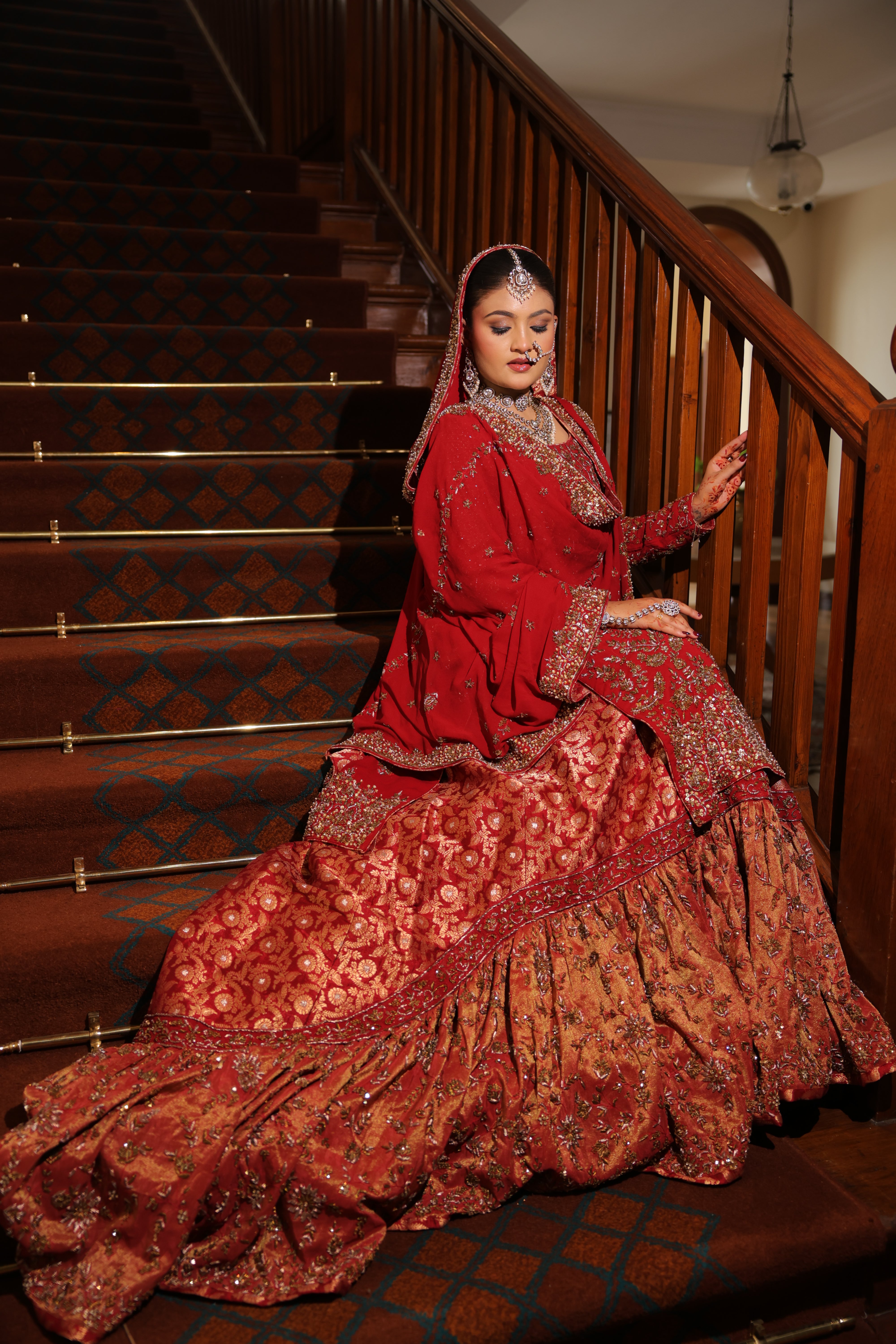 Red Farshi Gharara Kameez with Dupatta