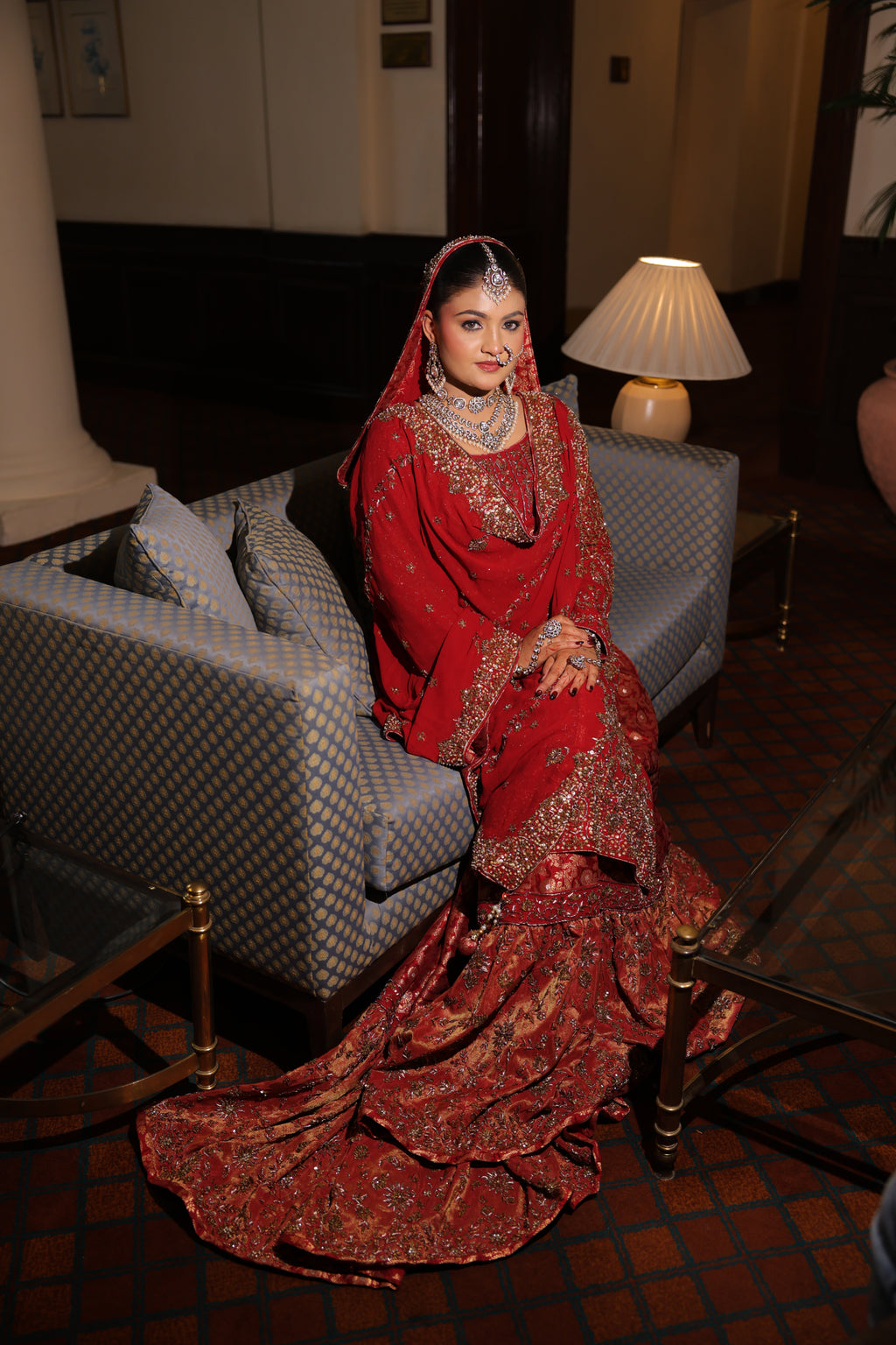 Red Farshi Gharara Kameez with Dupatta