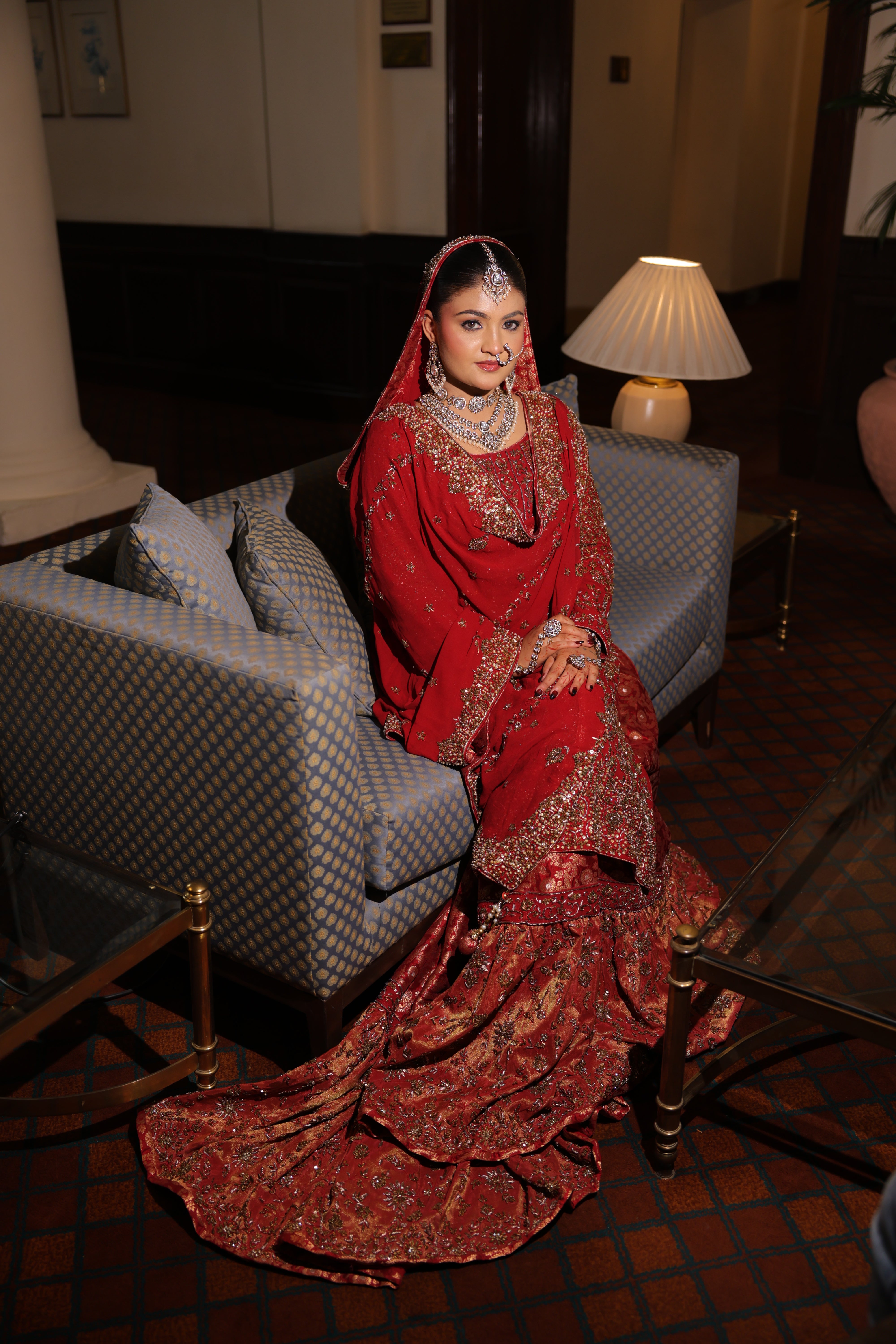 Red Farshi Gharara Kameez with Dupatta