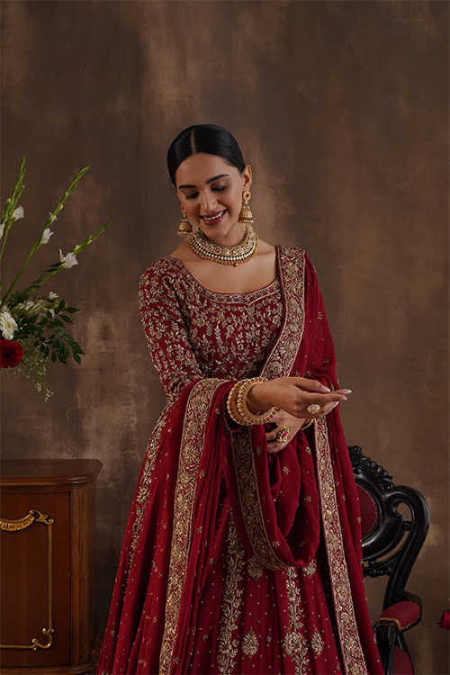 Maroon Georgette Anarkali Gown