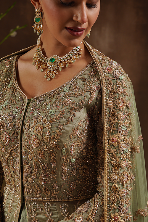 Mint Jacket with Lehenga