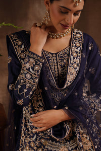 Navy Blue Raw Silk Kameez and Lehanga