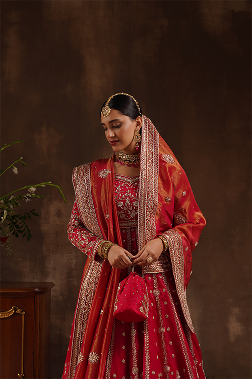 Cherry Red Anarkali Lehenga