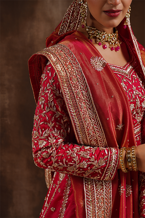 Cherry Red Anarkali Lehenga