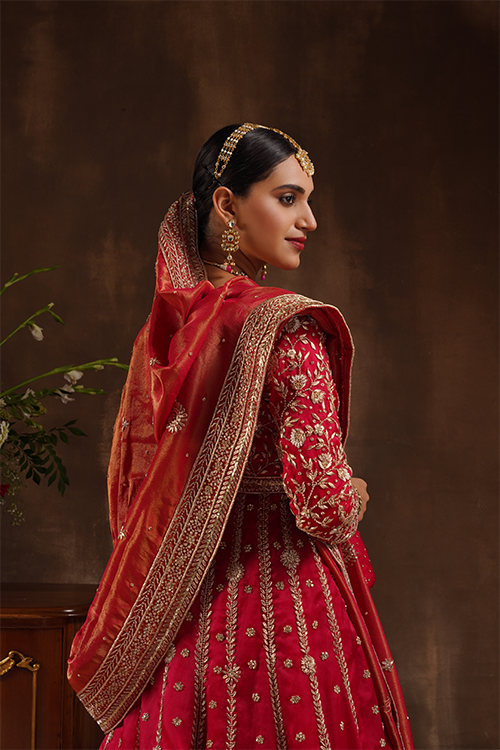 Cherry Red Anarkali Lehenga