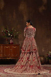 Maroon High Low Peplum Lehenga