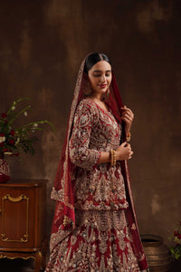 Maroon High Low Peplum Lehenga