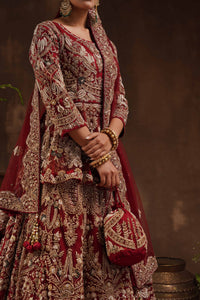 Maroon High Low Peplum Lehenga