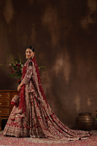 Maroon High Low Peplum Lehenga