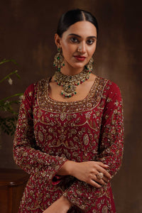 Maroon Farshi A-Line Kameez Trail