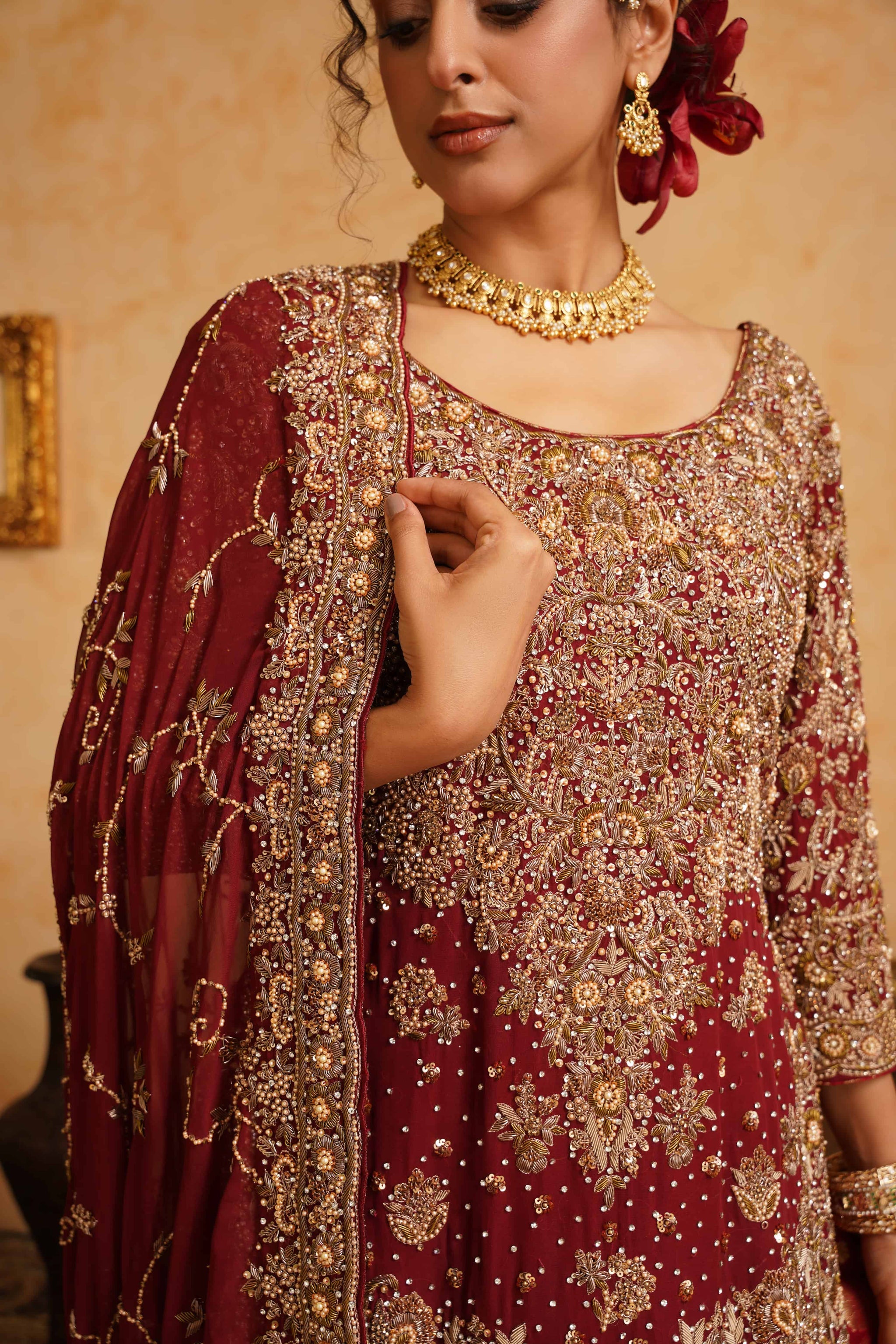 Maroon Farshi Gharara set