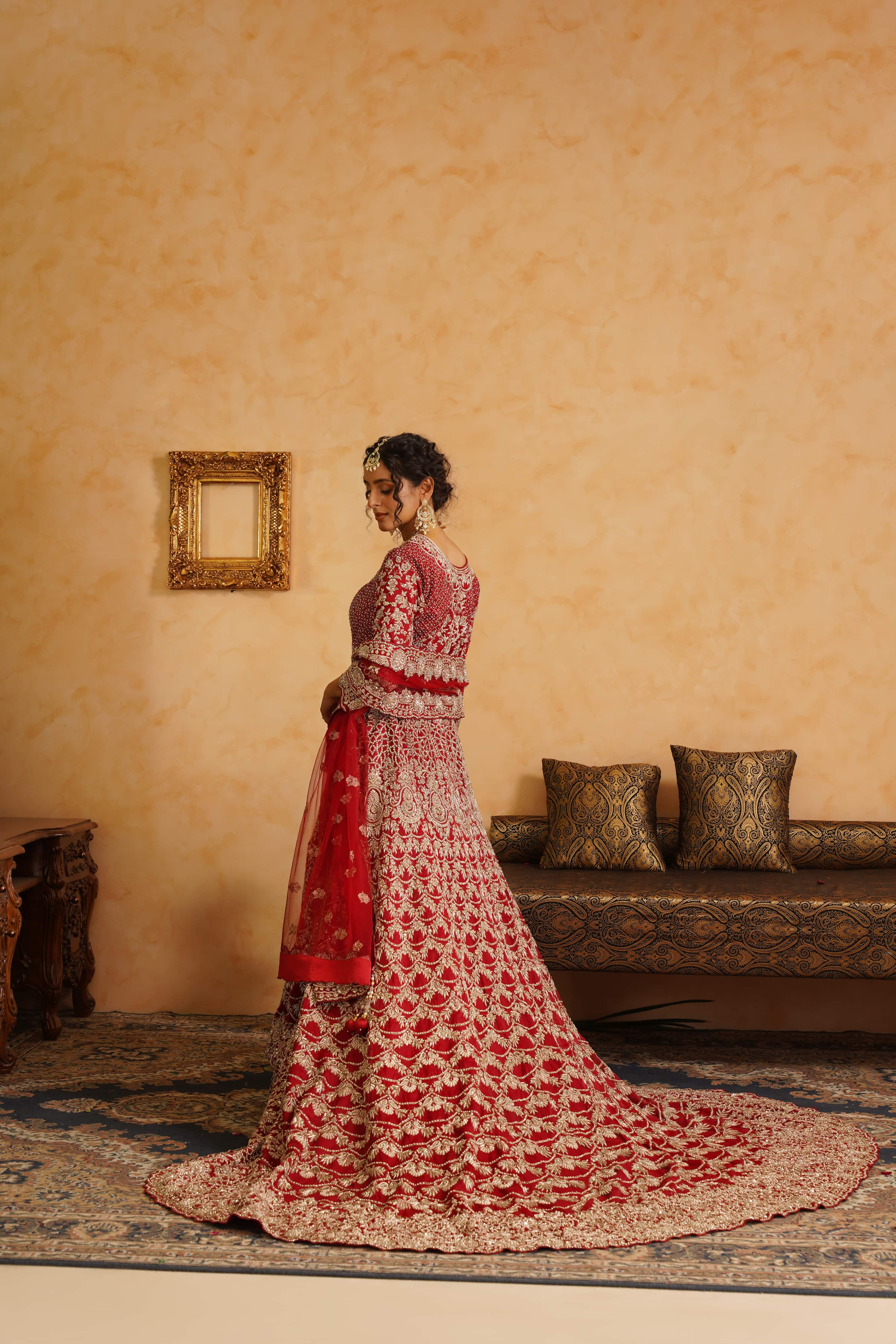 Red Lehanga Trail Blouse With Dupatta