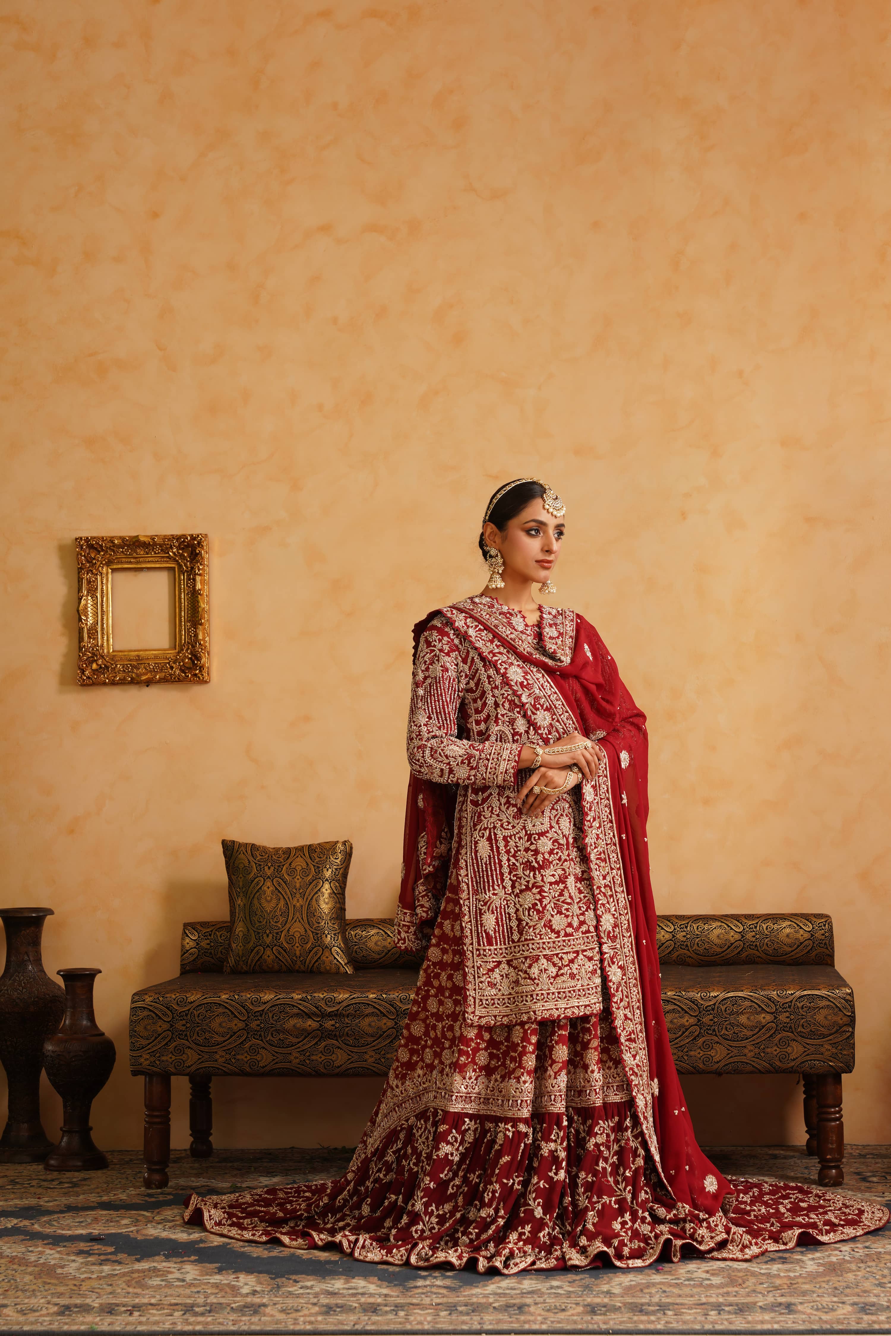 Maroon Farshi Gharara Kameez Dupatta Set