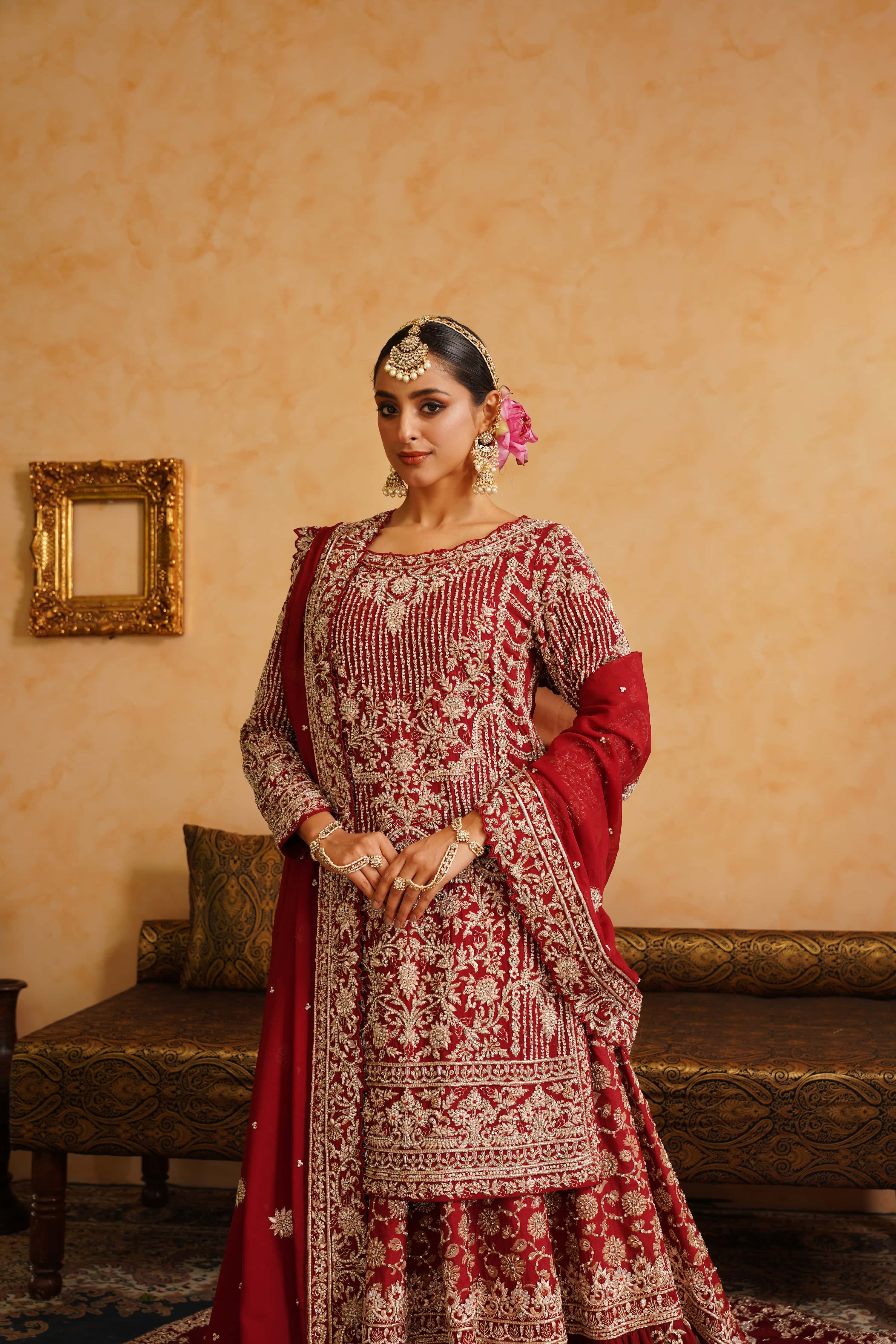 Maroon Farshi Gharara Kameez Dupatta Set