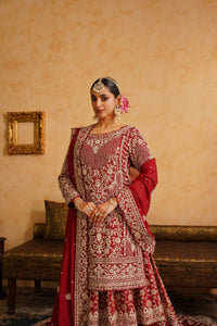 Maroon Farshi Gharara Kameez Dupatta Set