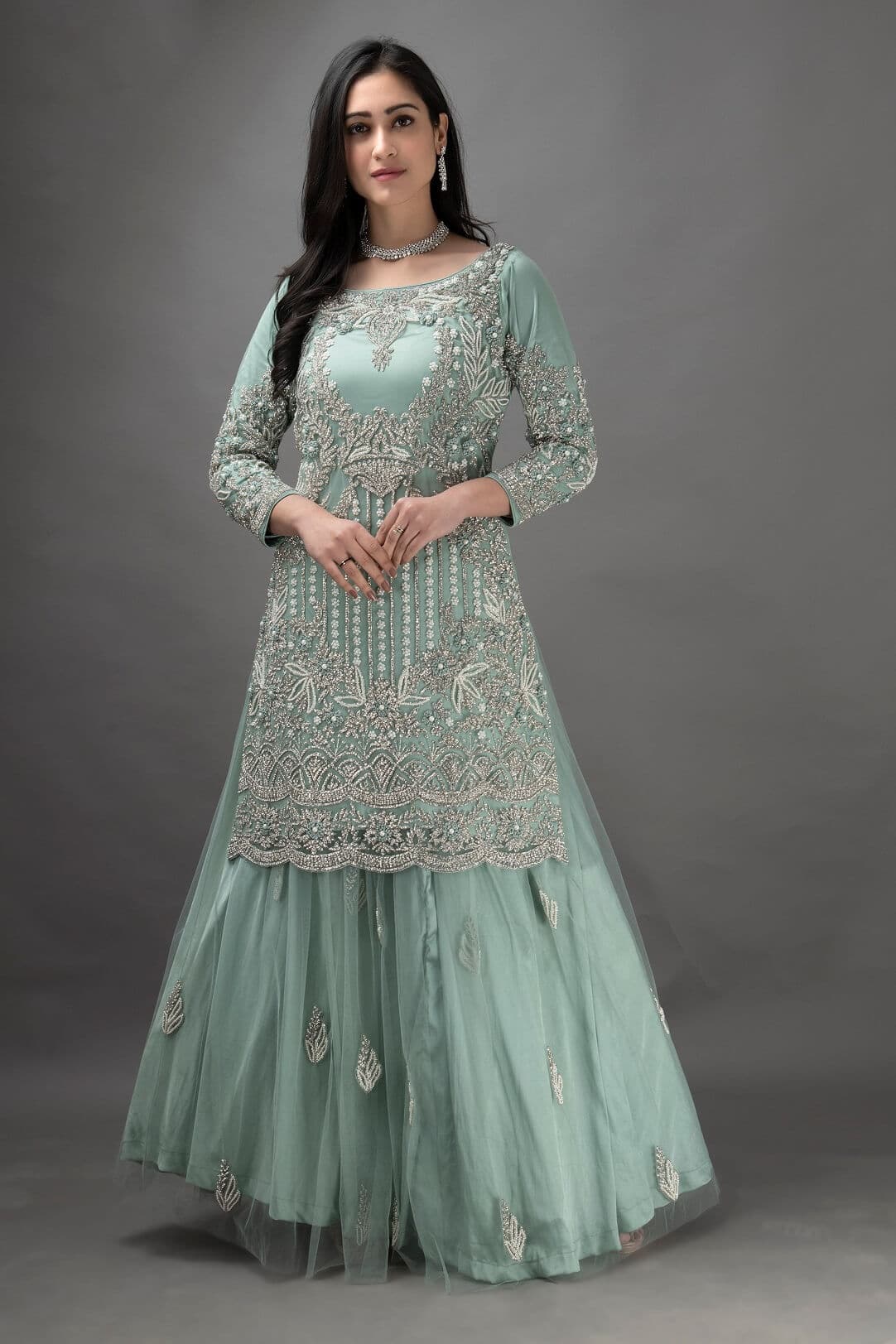 Aqua Blue Kameez Lehenga