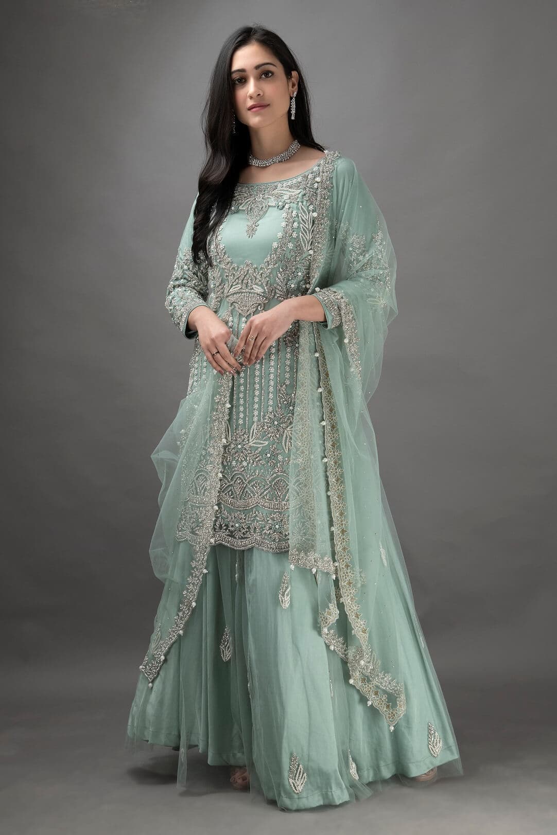 Aqua Blue Kameez Lehenga