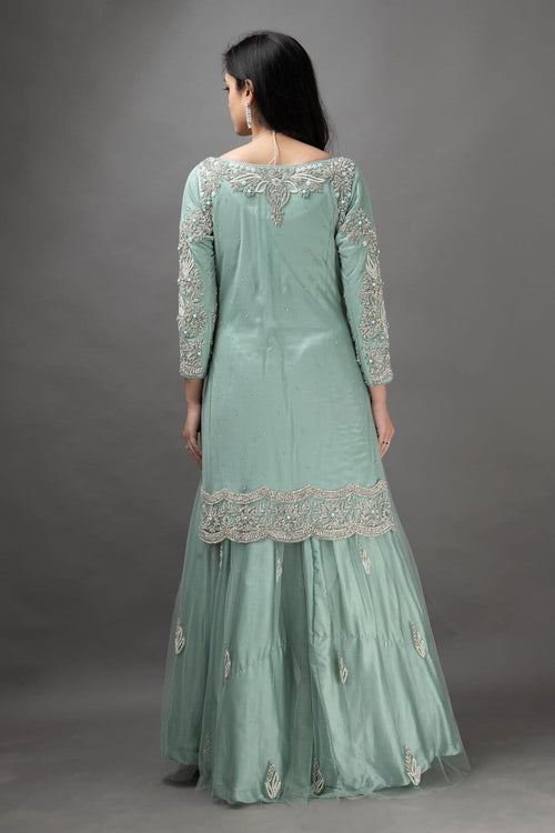 Aqua Blue Kameez Lehenga