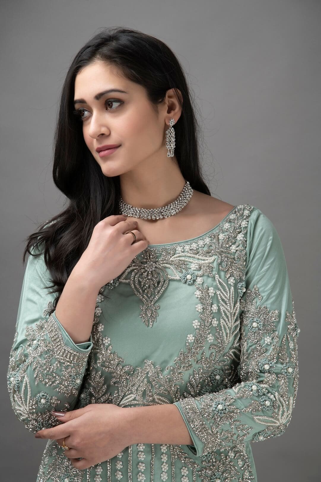 Aqua Blue Kameez Lehenga