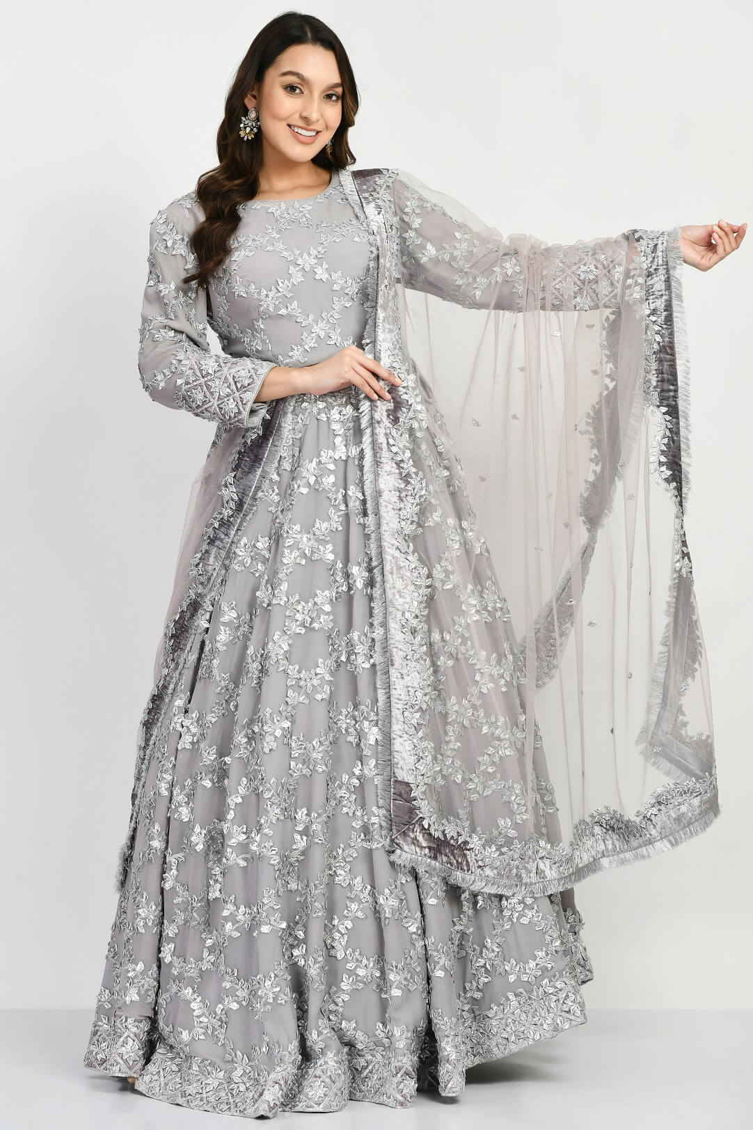 Grey Gota kameez gharara