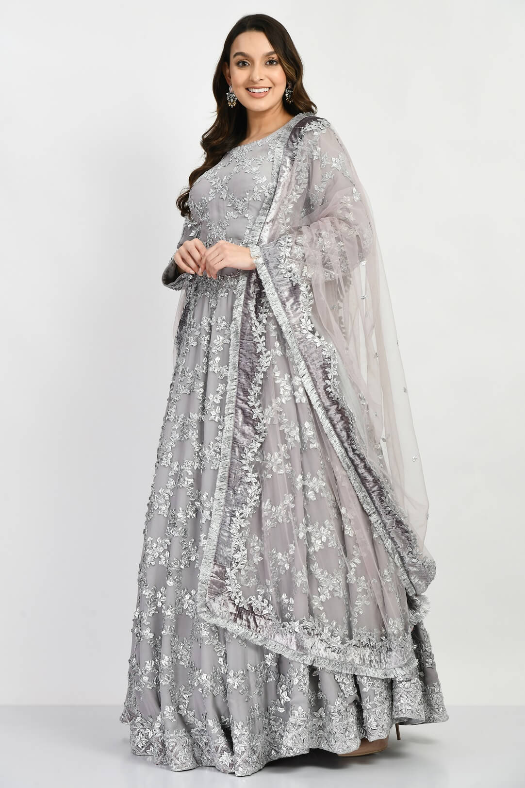 Grey Gota kameez gharara