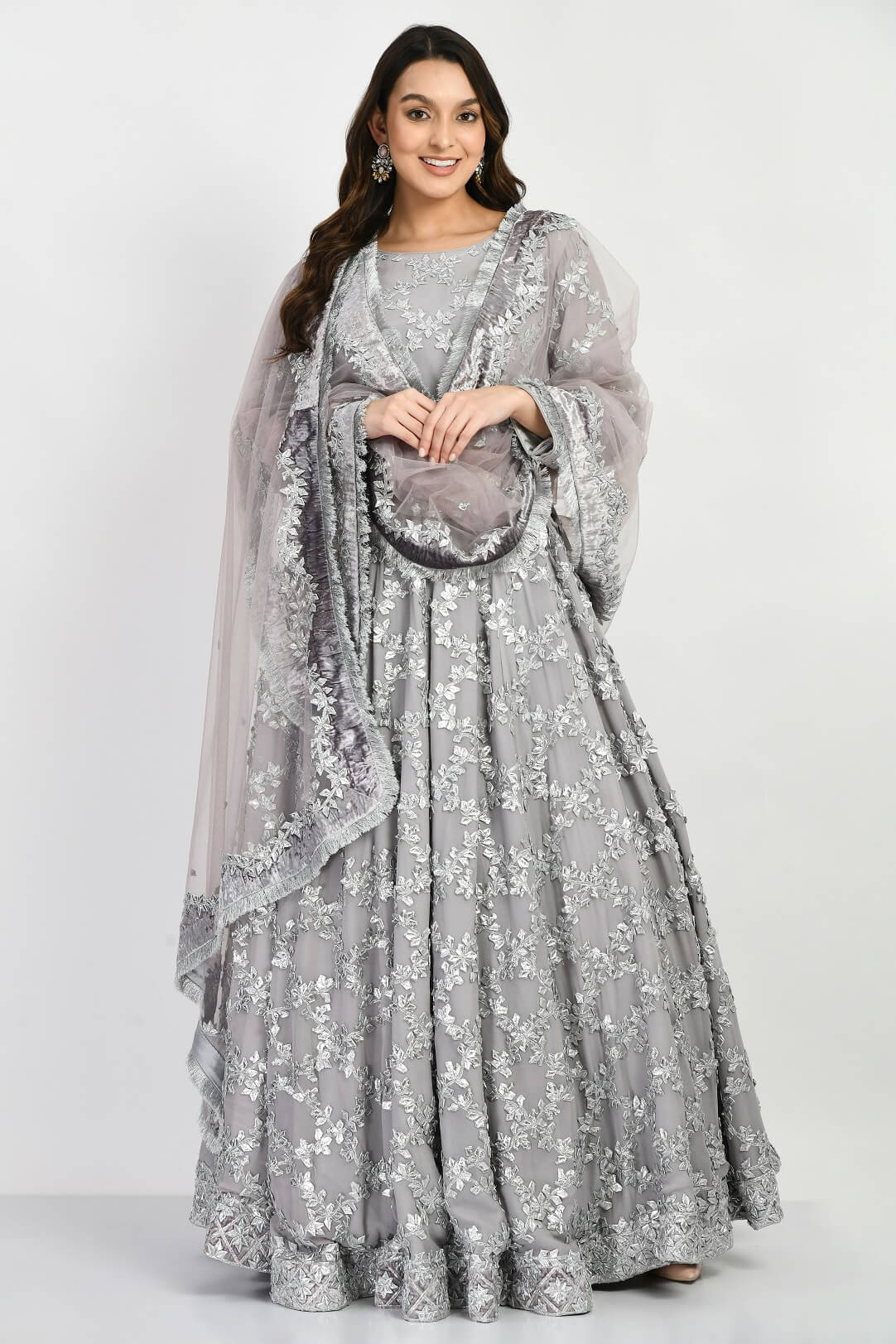 Grey Gota kameez gharara