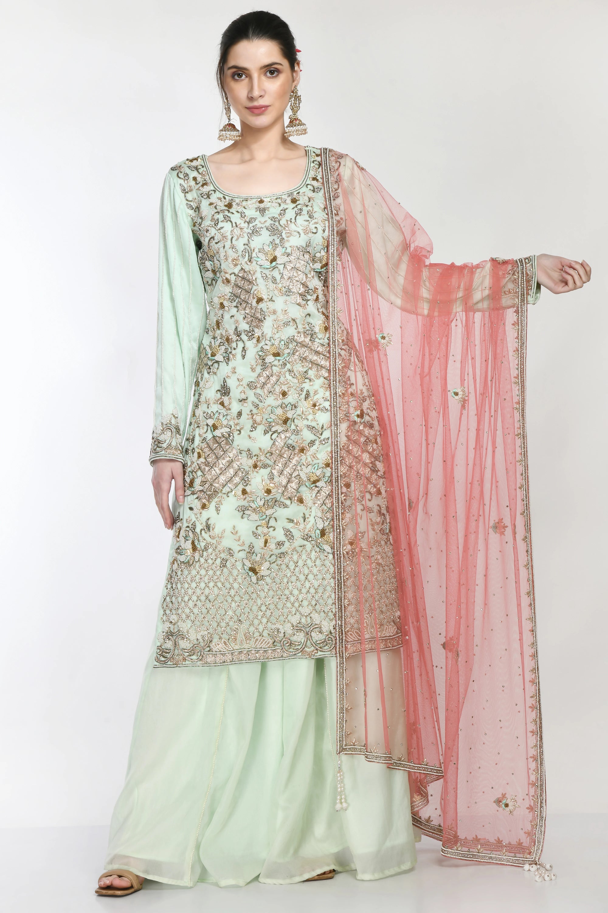 Sea Green Kameez Sharara