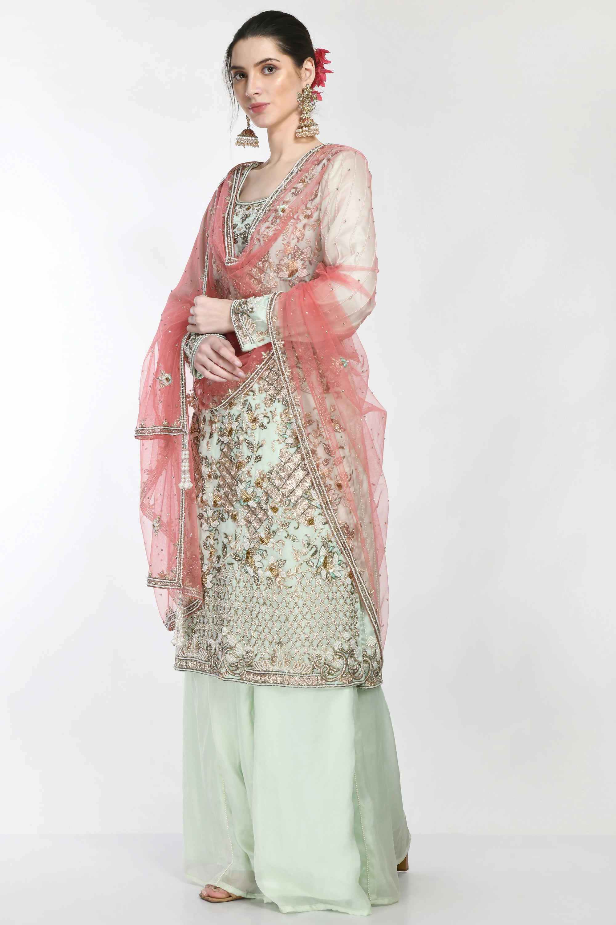 Sea Green Kameez Sharara