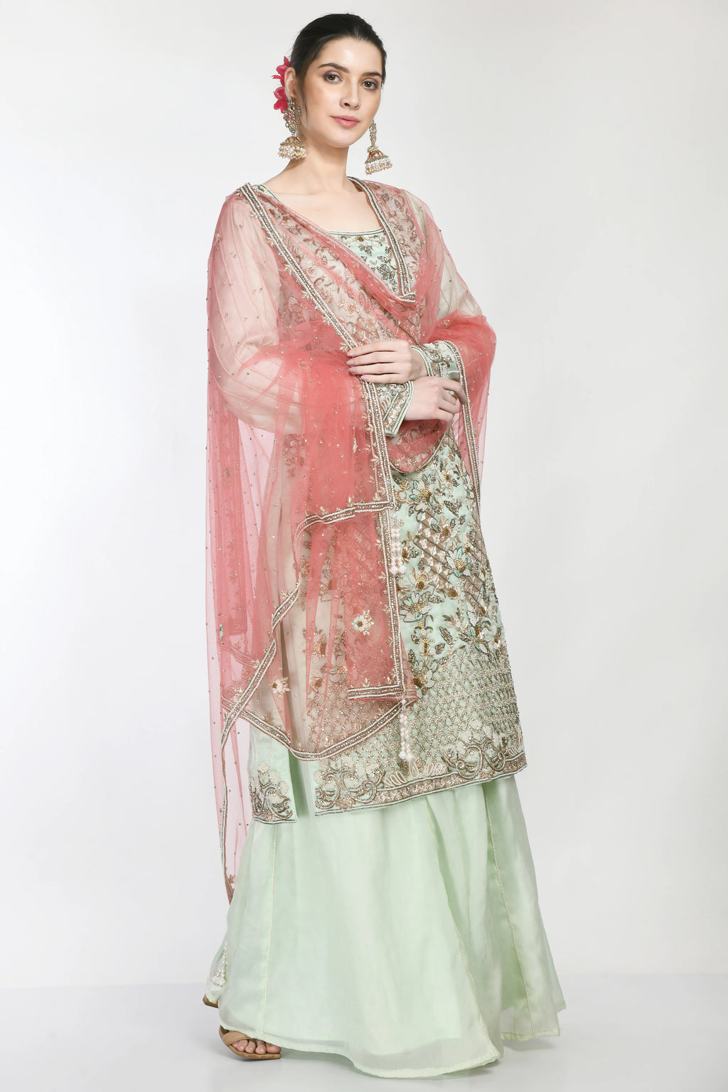 Sea Green Kameez Sharara