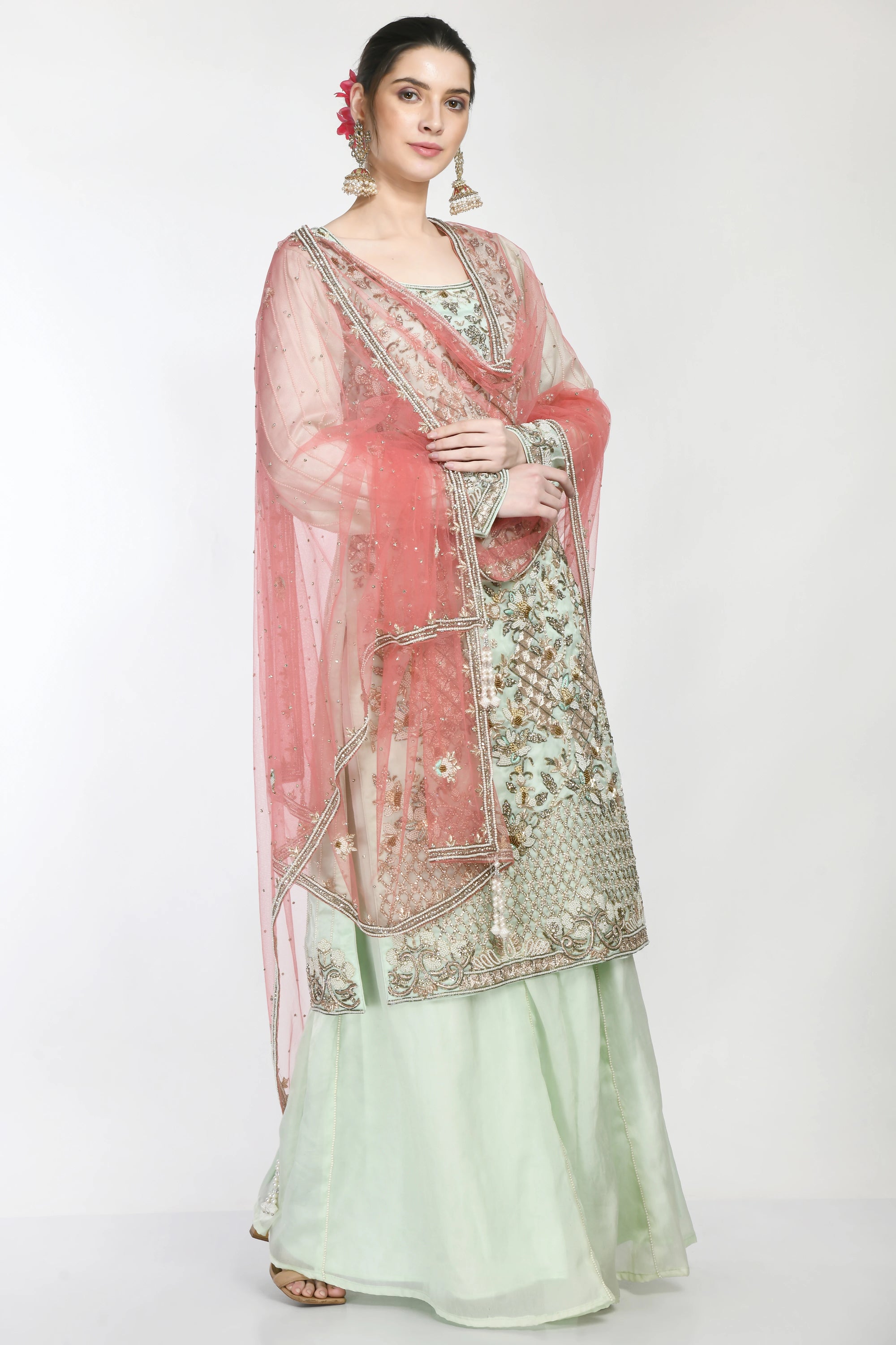 Sea Green Kameez Sharara