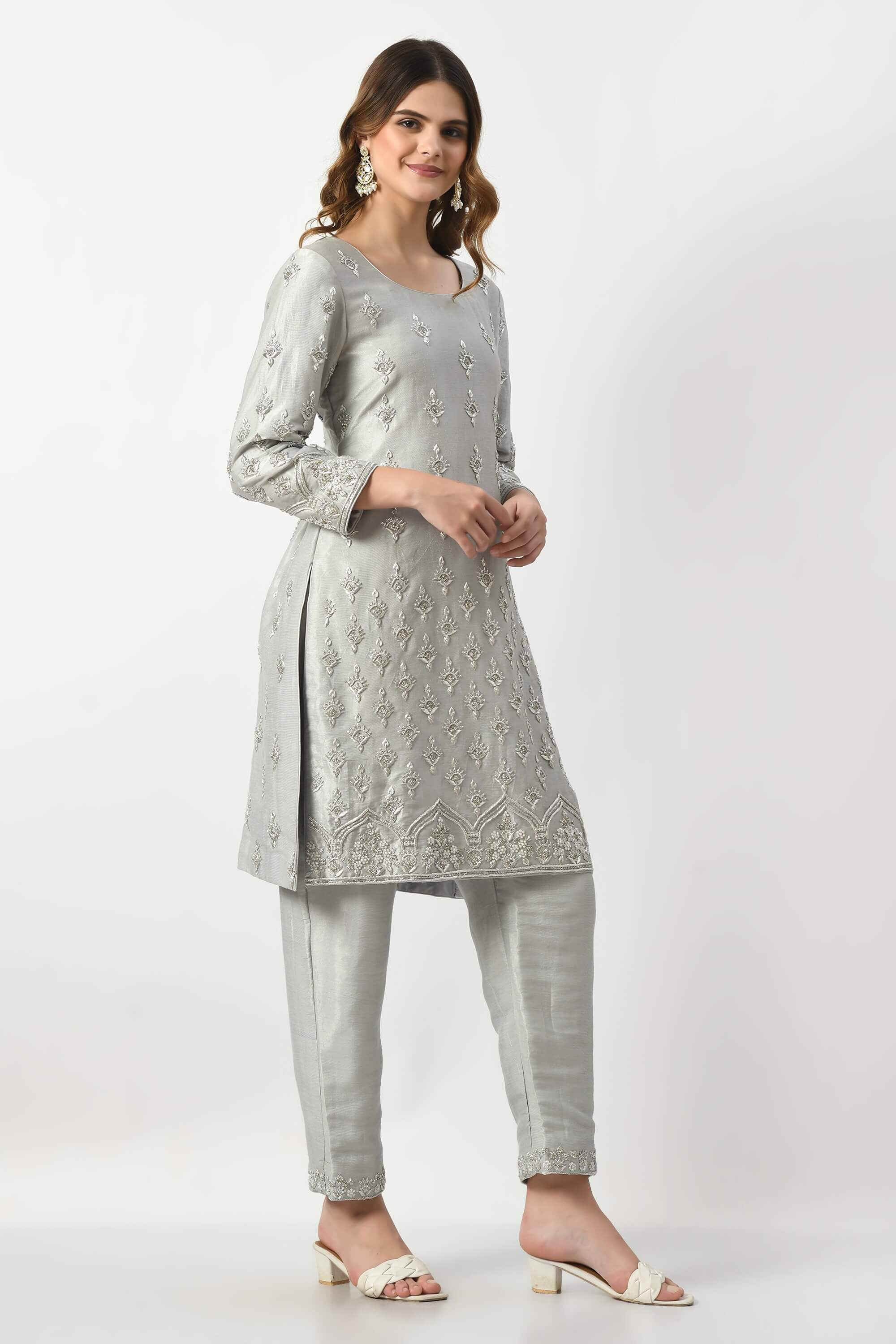 Grey Kameez Trouser Dupatta