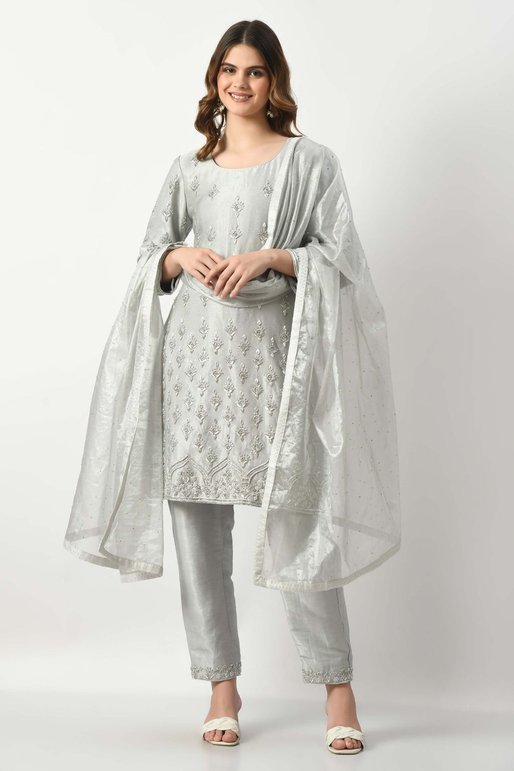 Grey Kameez Trouser Dupatta