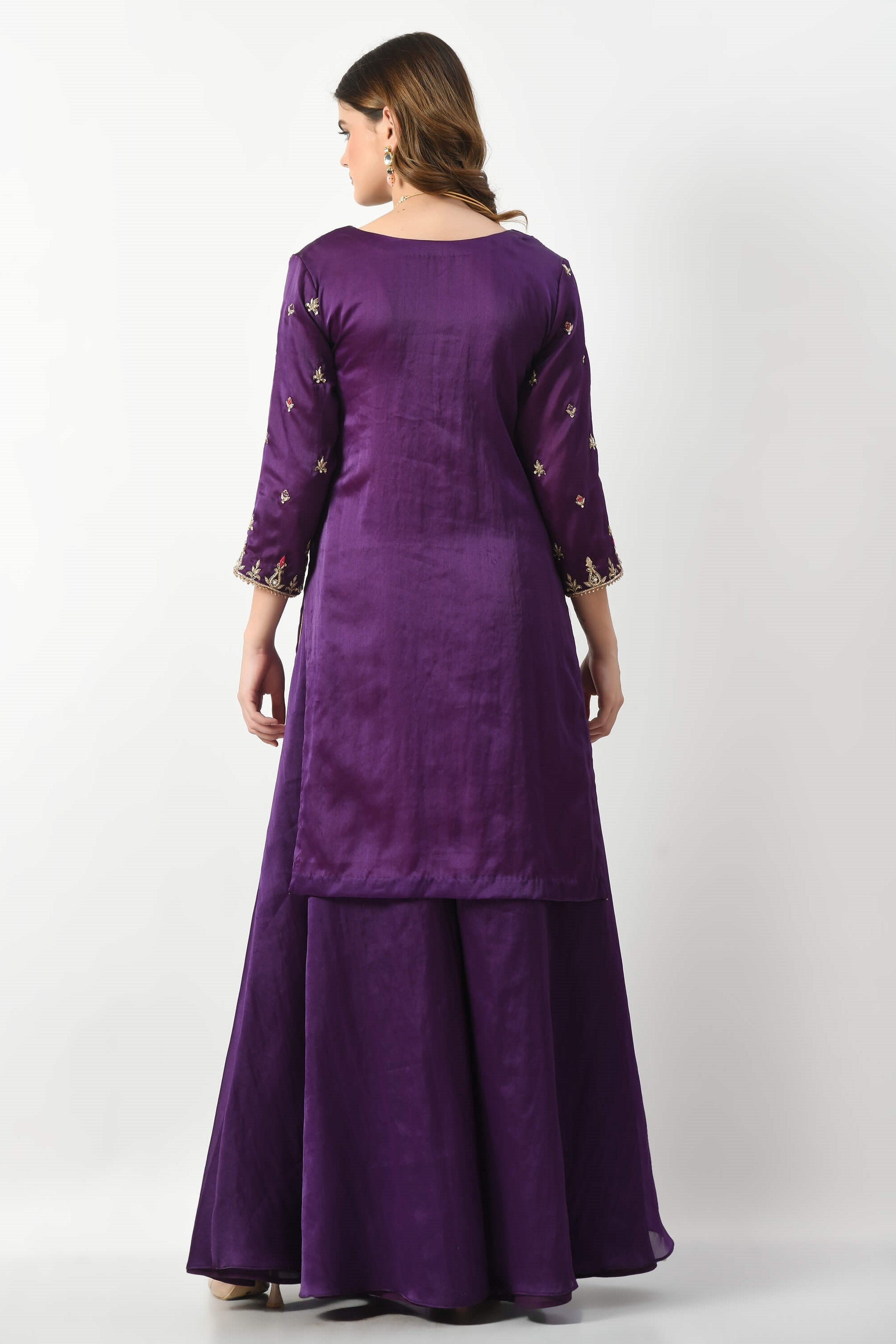 Dark Purple Magenta Kameez Sharara Dupatta