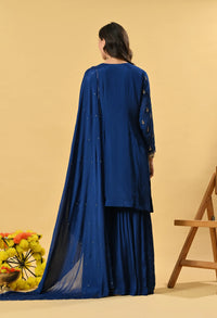 Blue Kameez, Gharara and Dupatta