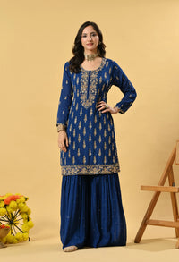 Blue Kameez, Gharara and Dupatta