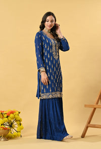 Blue Kameez, Gharara and Dupatta