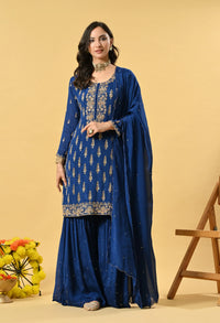 Blue Kameez, Gharara and Dupatta
