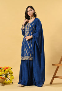 Blue Kameez, Gharara and Dupatta